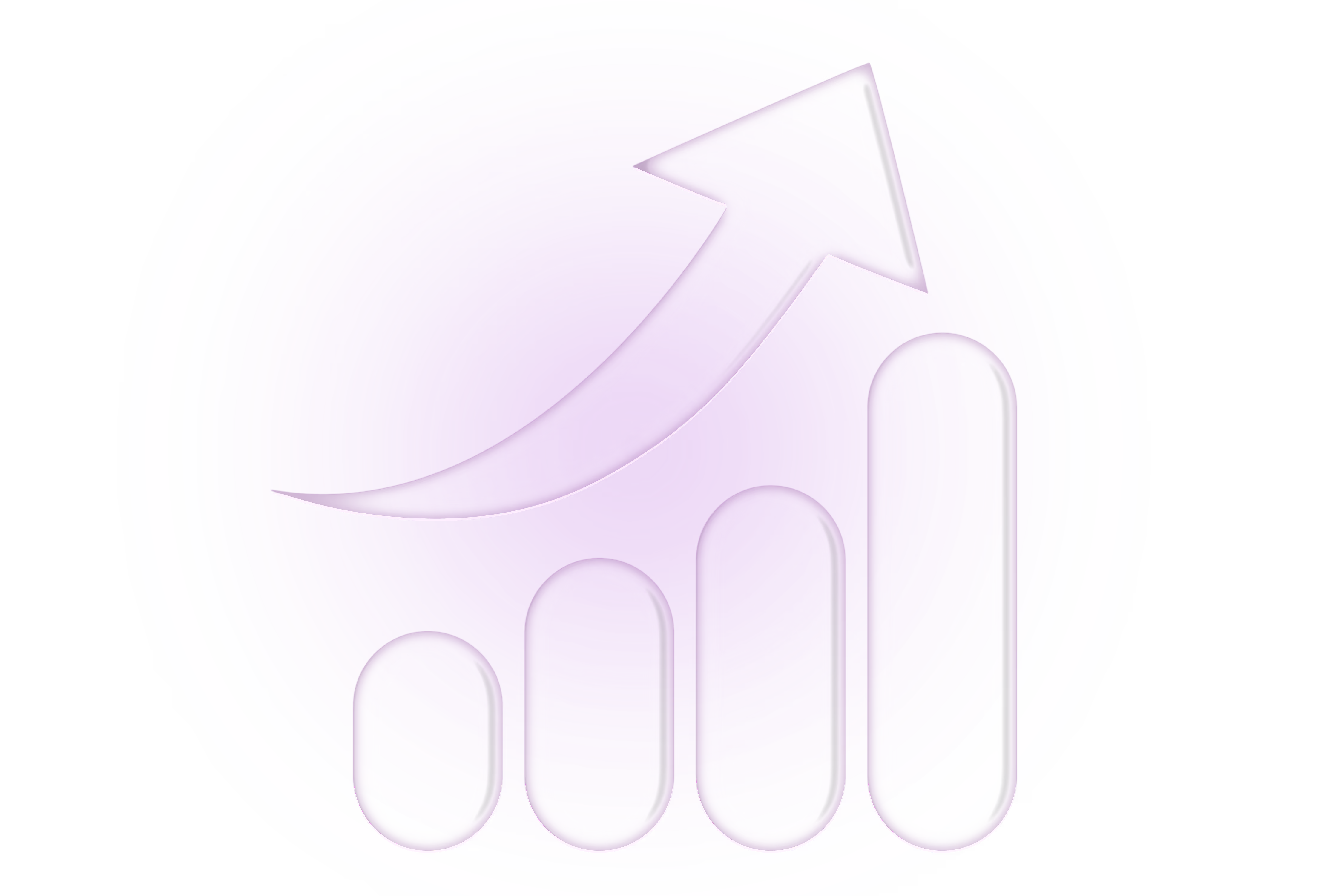 Lila kreisförmiges Symbol mit ansteigenden vertikalen Balken und einem nach oben zeigenden Pfeil, der Wachstum darstellt.