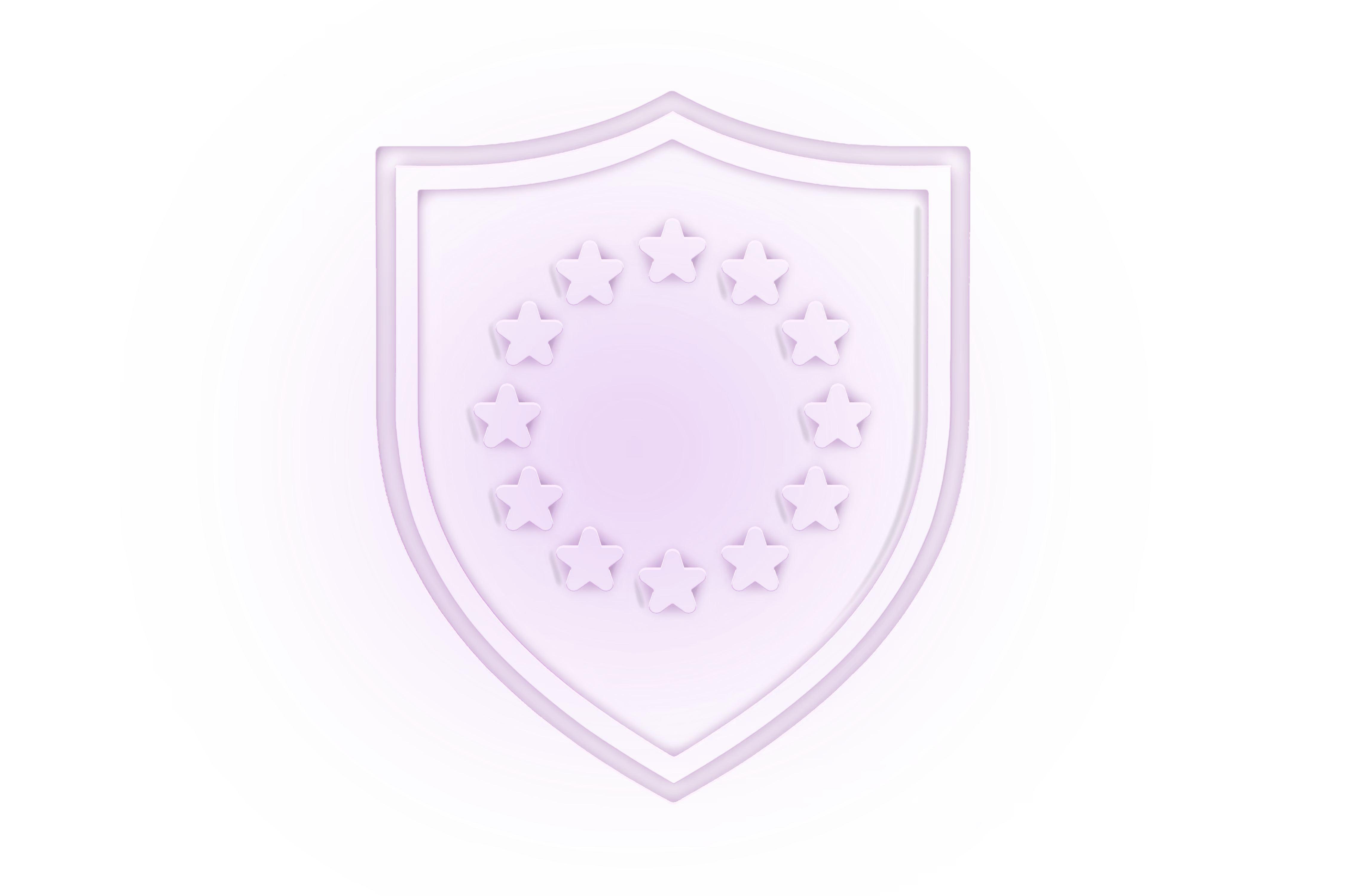 Lila Schild mit einem Kreis aus zwölf Sternen in der Mitte auf einem violetten Hintergrund.